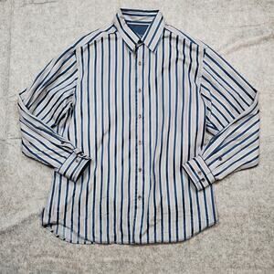 Tommy Bahama Mens Shirt Large 100% Silk Long Sleeve Striped Button Front Casual